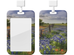 Porta-cartão de identificação impermeável de plástico com cordão, estampa Bluebonnets Do Texas, modelo vertical.