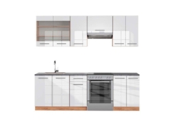 Cozinha Fame-Line, 240 cm, PT Antracite, Branco brilhante/Carvalho dourado, Vicco