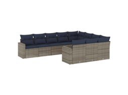 Conjunto de 10 Sofás P/ Jardim C/ Almofadões Vime Pe Cinzento MAISON EXCLUSIVE (10 pcs)
