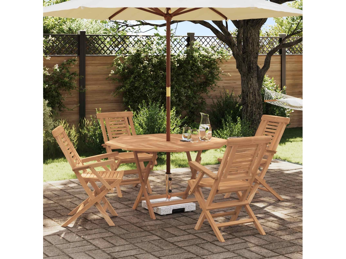 Vidaxl Conjunto De Jardim 5 Unid. Castanho Madeira De Teca Sólida
