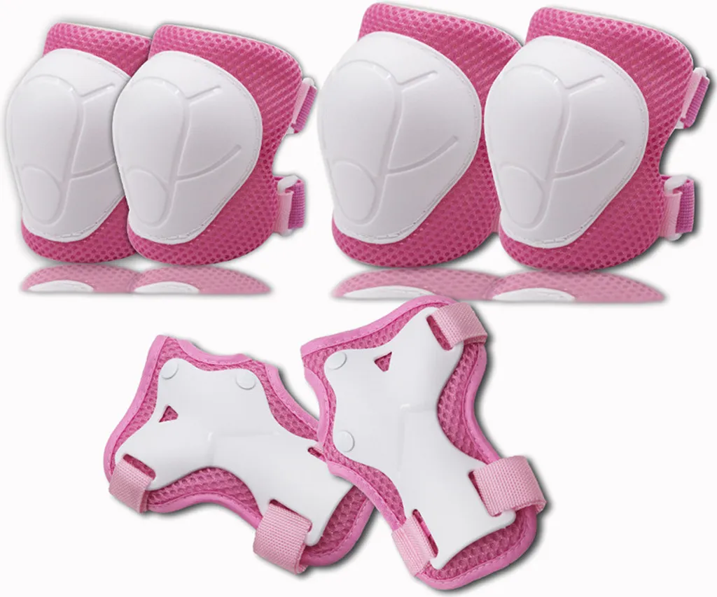 Conjunto Proteção Infantil 6 Peças Joelheiras Cotoveleiras Adultos Branco Rosa