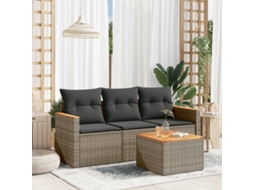 Vidaxl 4 Pcs Conjunto Sofás De Jardim C/ Almofadões Vime Pe Cinzento