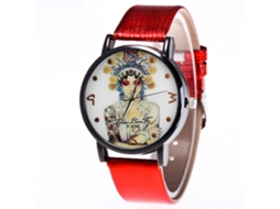 Reloj De Cuarzo Con Correa De Cuero Pu Dial Redondo Unisex Zhoulianfa (rojo)