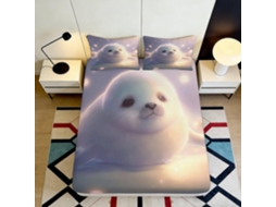 Conjunto de Cama com Estampa 3d Foca Bebê em Microfibra Fronha 200x200cm
