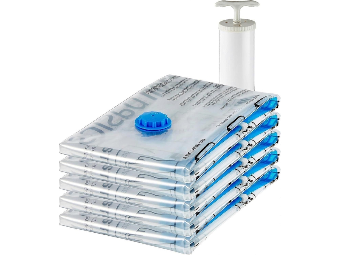 Conjunto De 5 Sacos Armazenamento A Vácuo Transparentes Com Bomba Manual Para Economizar Espaço, Armazen Amento Cobertores, Travesseiros E Roupas