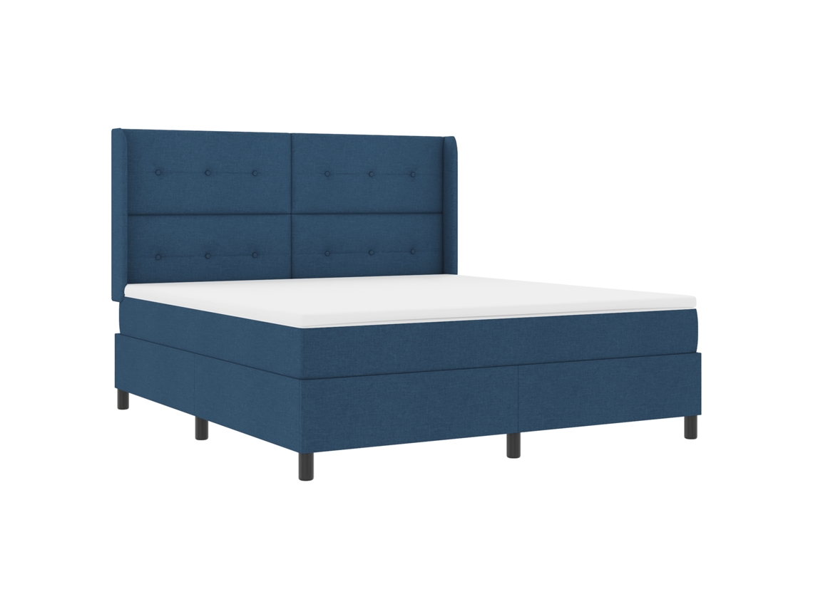 Cama Box  Com Colchão Azul Vidaxl Tecido (180x200 Cm)