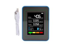 Detector de Qualidade do Ar 5 em 1 com CO2, TVOC, HCHO, temperatura e umidade, portátil, recarregável, branco e azul | S/MARCA