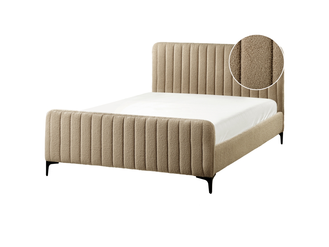 Cama de Casal BELIANI Lunan de Bouclé Taupe 140x200