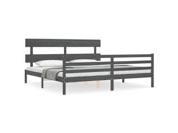 Estrutura de Cama com Cabeceira Madeira Maciça Cinza 200x200 cm MAISON EXCLUSIVE
