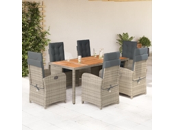 Vidaxl 7 Pcs Conjunto De Jantar P/ Jardim C/ Almofadões Vime Pe Cinza