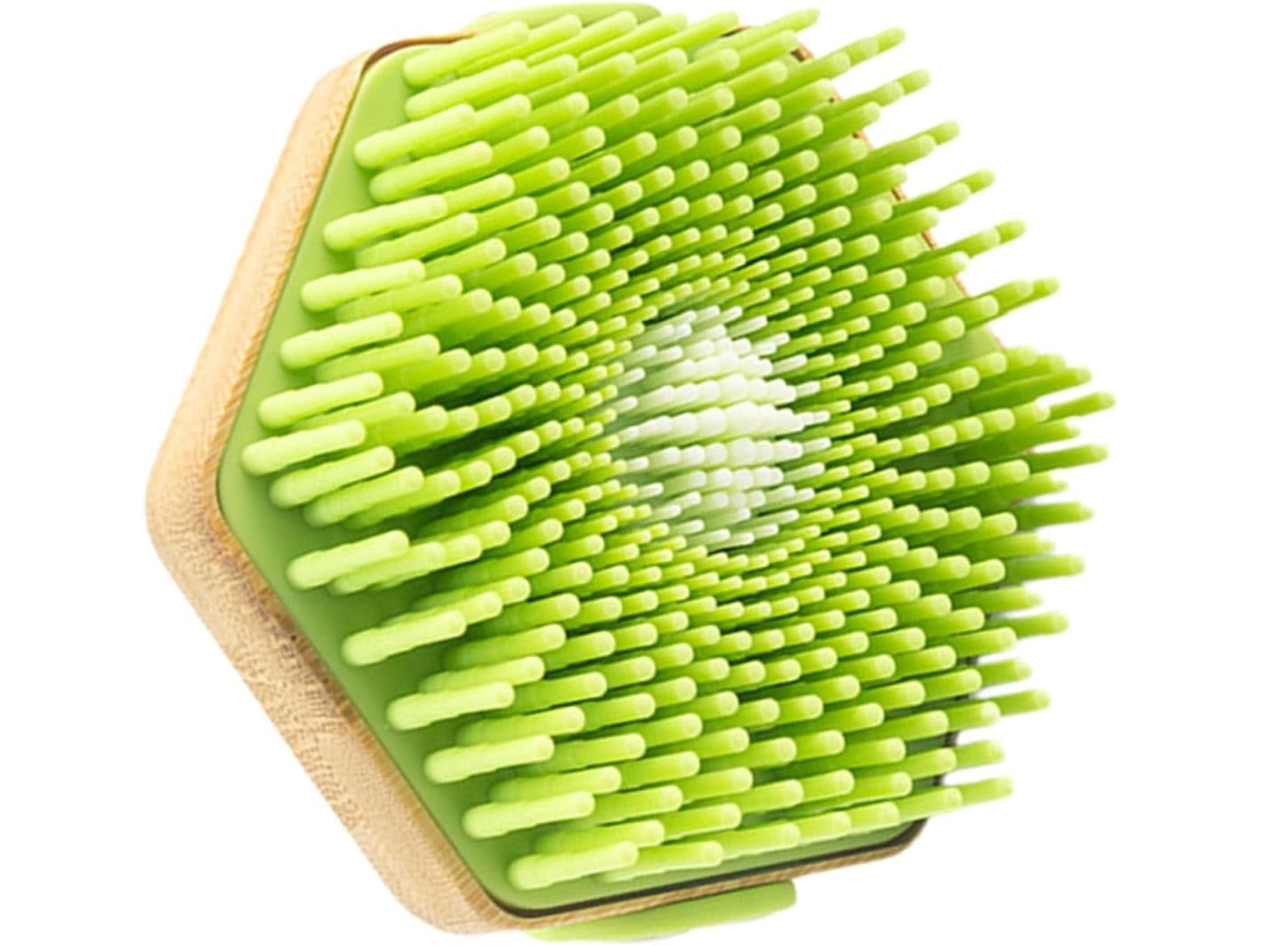 Escova Corporal Hexagonal De Silicone Com Cabo Madeira | Limpeza Suave, Uso Seco Ou Úmido, Tamanho Portátil Para Casa E