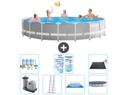 Piscina INTEX Round Prism Frame 548 X 122 Cm Cinza Inclui Bomba Escada Lençol Cobertura Pacote de Manutenção Filtros Tapete Solar