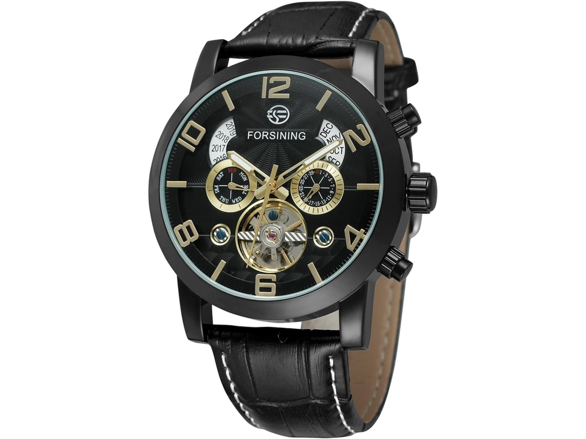 Lurelia Relógio Mecânico Masculino, Automático, Analógico, Turbilhão, Aço Inoxidável, Couro