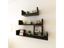 Conjunto 3 Prateleiras De Parede Em Forma De U Mdf Preto