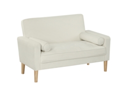Sofá 2 Lugares Em Veludo 130 Cm, Assento Capitoné, Pernas Madeira, Creme