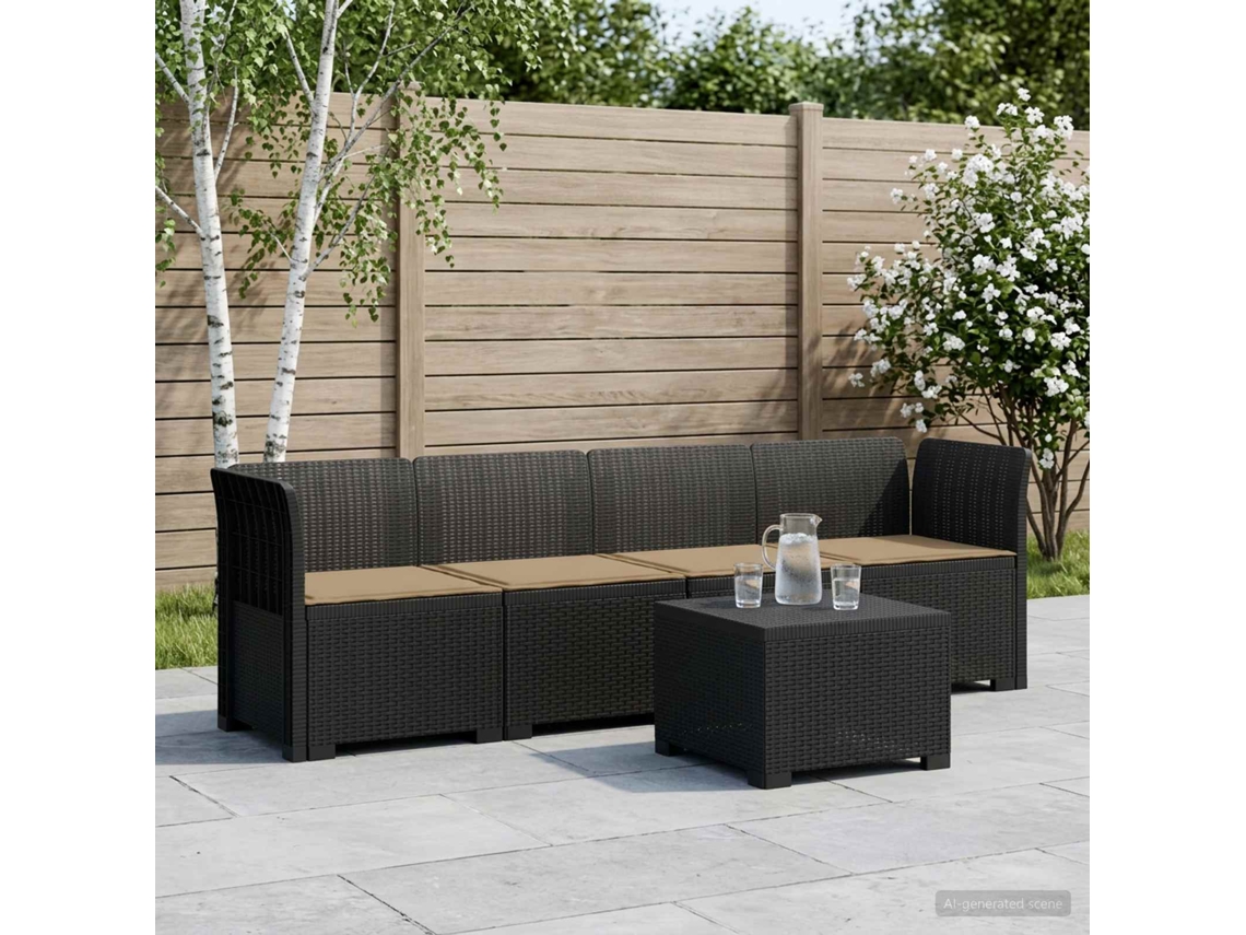 Vidaxl Sofá De Jardim 4 Lugares Com Almofadas Look Rattan Pp Antracite