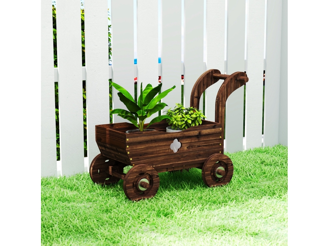 Canteiro Em Madeira, Leito De Plantas Com Carrinho De 4 Rodas E Pega, 68×38×52cm