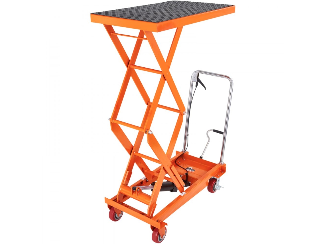 Mesa Elevatória Hidráulica Dupla Tesoura 350kg Ajustável Até 150cm Com Rodas Tekmaquinas
