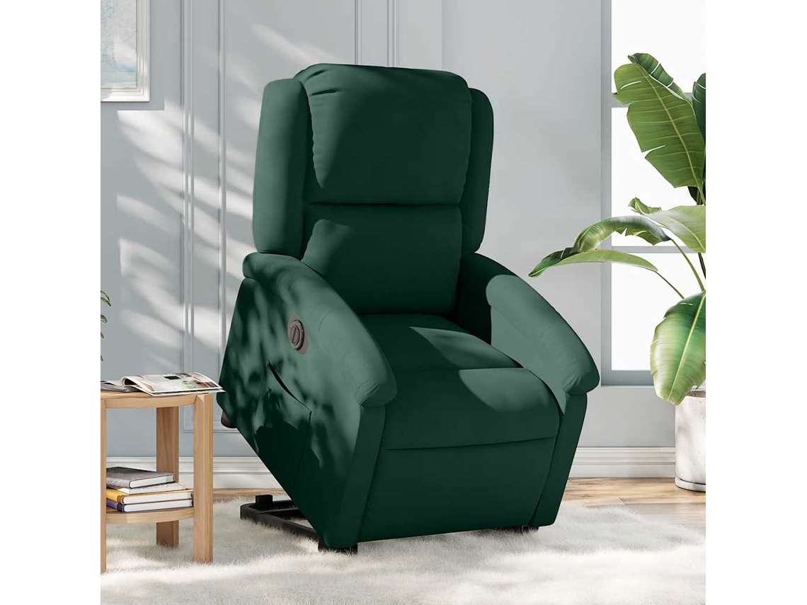 Vidaxl Poltrona Reclinável Elevatória Elétrica Veludo Verde-escuro