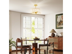 Abajur Teto Lustre Dourado, Cristal, 3 Lâmpadas, Metal