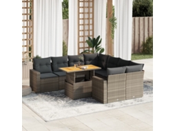 Vidaxl 9 Pcs Conjunto Sofás P/ Jardim Com Almofadões Vime Pe Cinzento