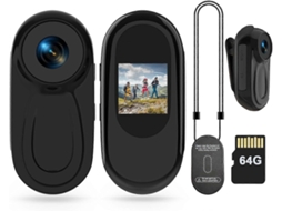 Mini Câmera Corporal Hd 1080p, Câmera de Ação Portátil com Cartão de 64gb TAISHENGDA