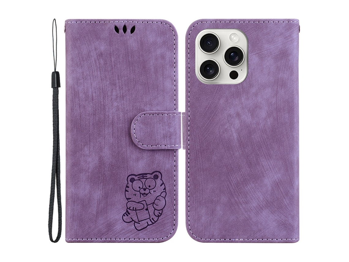 Capa Em Couro Pu Com Suporte Para Iphone 16 Pro Max - Roxo