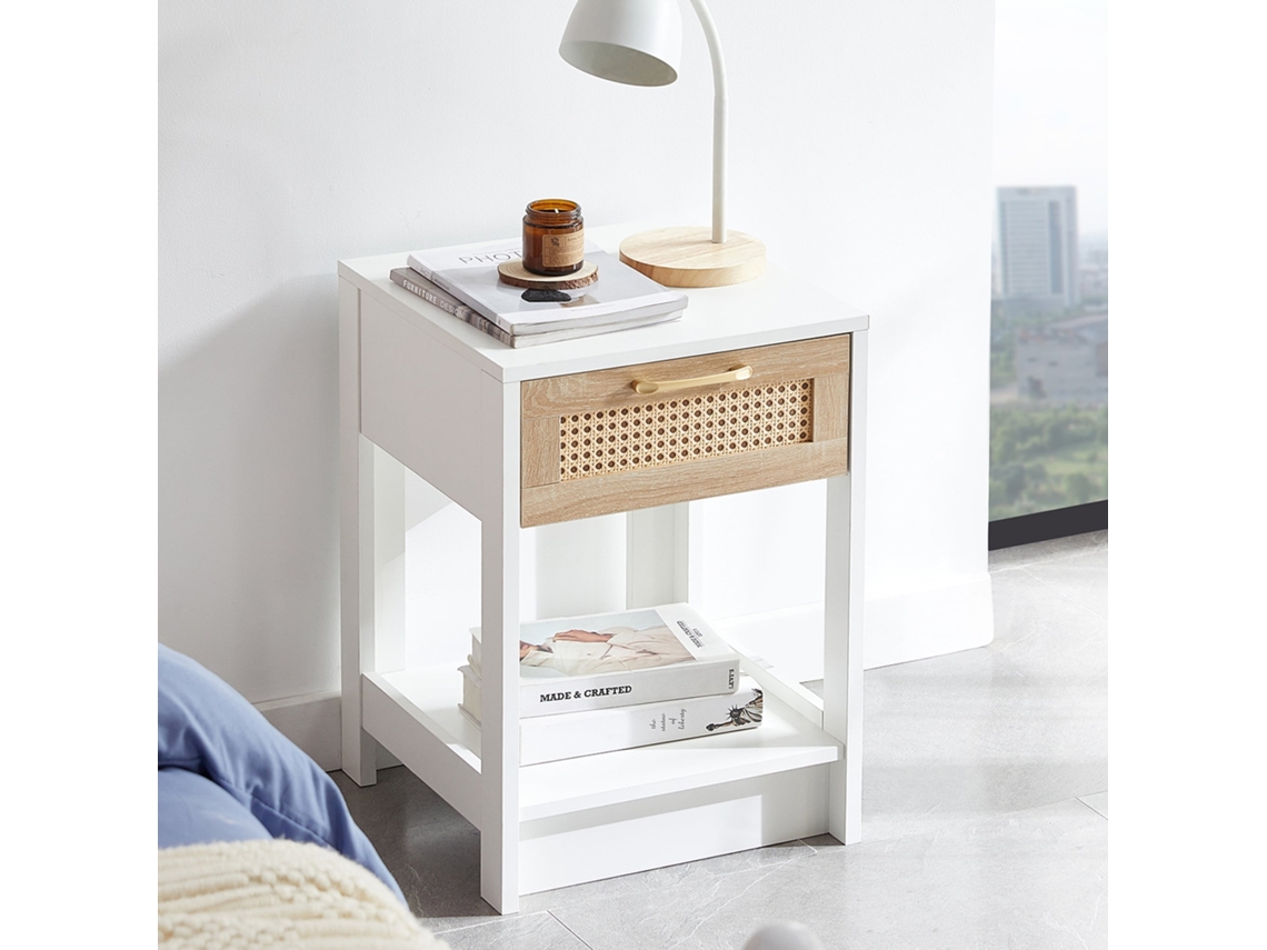 Mesa Lateral Rattan 1 Gaveta Branca 55x40x40cm