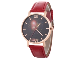 Reloj De Pulsera De Aleación Con Dial Redondo Analógico Cuarzo Para Mujer Y Hombre Rojo