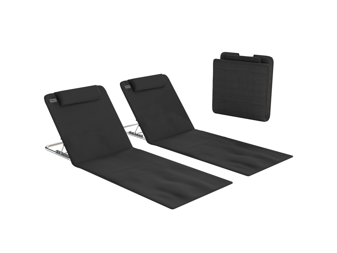 Conjunto de 2 esteiras de praia, com encosto reclinável, alça de transporte, 142x51x40cm, bege