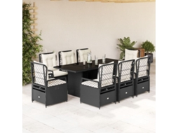 9 Pcs Conjunto De Jantar P/ Jardim C/ Almofadões Vime Pe Preto Dkd Home Decor