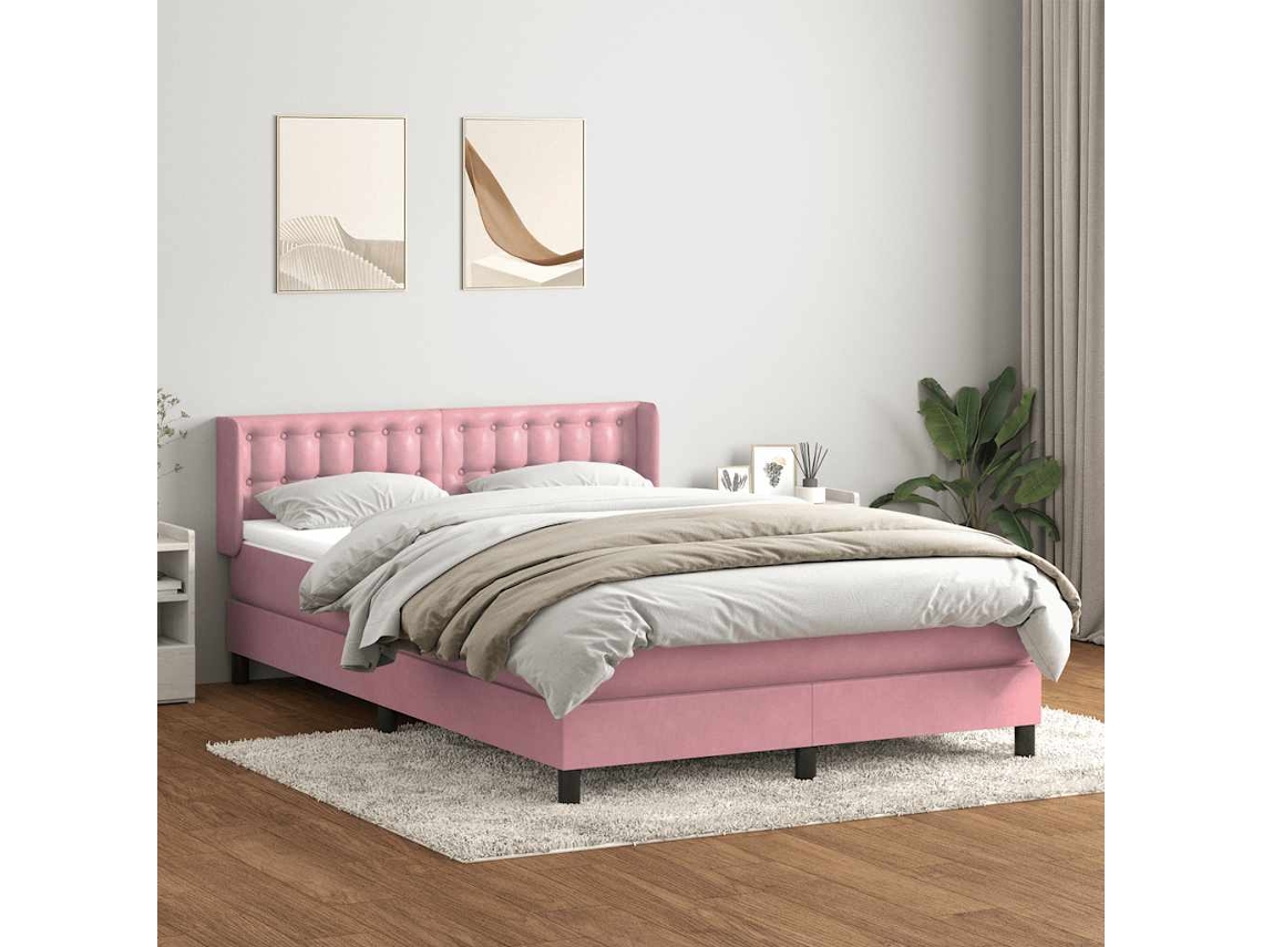 Vidaxl Cama Com Molas/colchão 140x220 Cm Veludo Rosa
