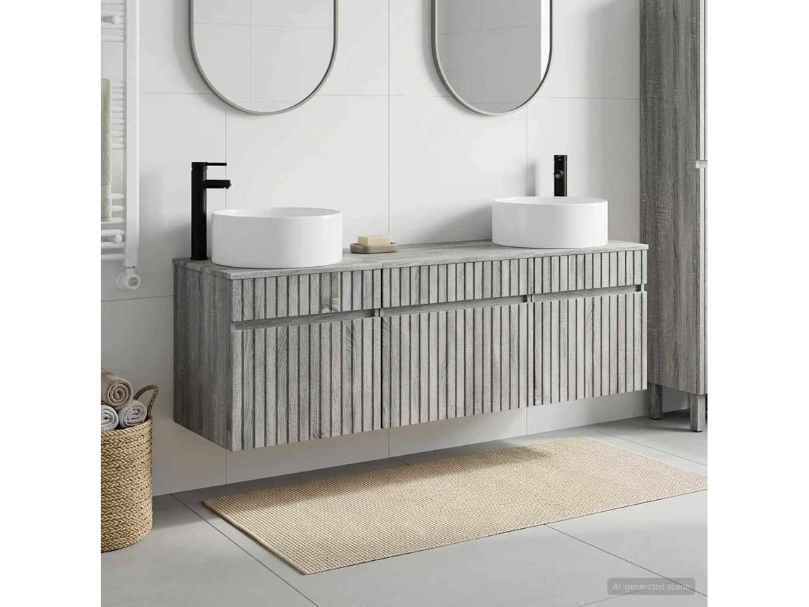 Vidaxl Conjunto De Armários Para Banheiro 3 Unid. Sonoma Cinzento
