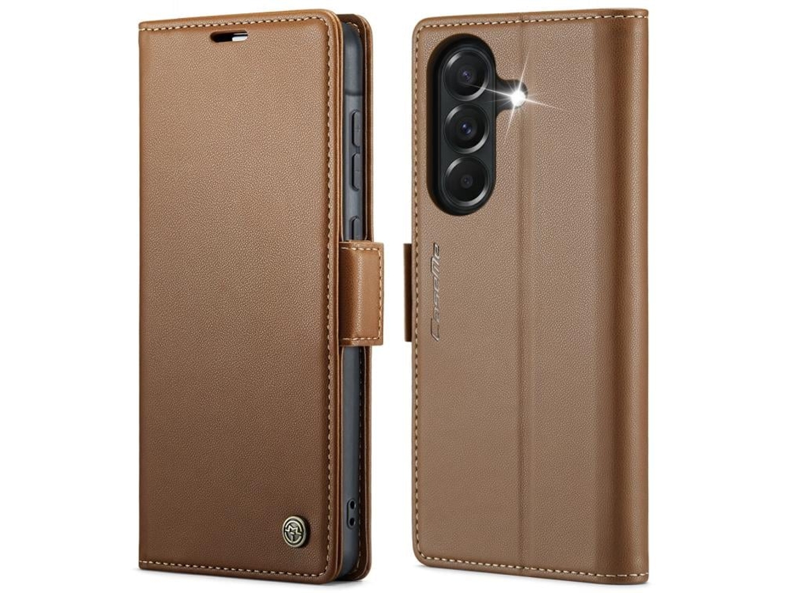 Capa Para Samsung Galaxy A37 5g De Couro Com Textura De Lichia E Fecho Borboleta Com Proteção E Sistema Rfid Antirroubo Marrom