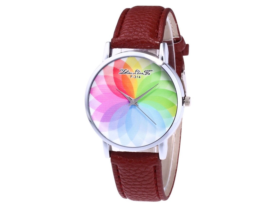 Relógio de Pulso Feminino de Couro com Display de Dial Redondo Fashion Quartz Café