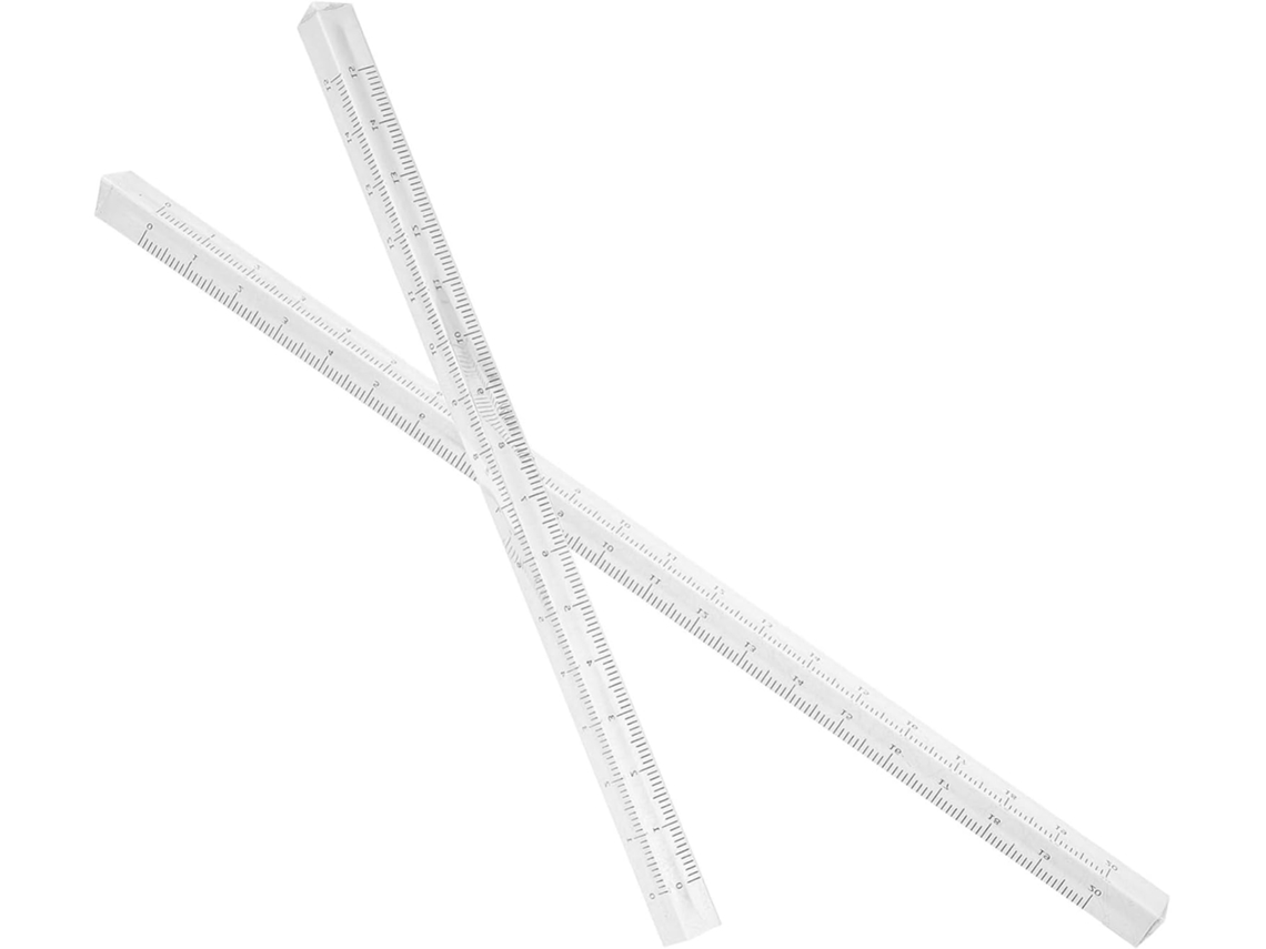 Régua de plástico transparente para estudantes, modelo métrico, ideal para desenho e medição em sala de aula de arquitetura.