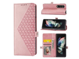 Capa Para Samsung Galaxy Z Fold4 Em Couro Com Textura De Grade Cúbica