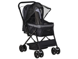 Carrinho Pequeno Preto 10kg Dobrável Com Rodas Giratórias Freios Eva, Para Cachorro Cesta De Armazenamento, 76,5x52x95cm,
