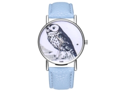 Reloj De Cuero Moda Unisex Dial Redondo Cuarzo Pulsera Azul Claro