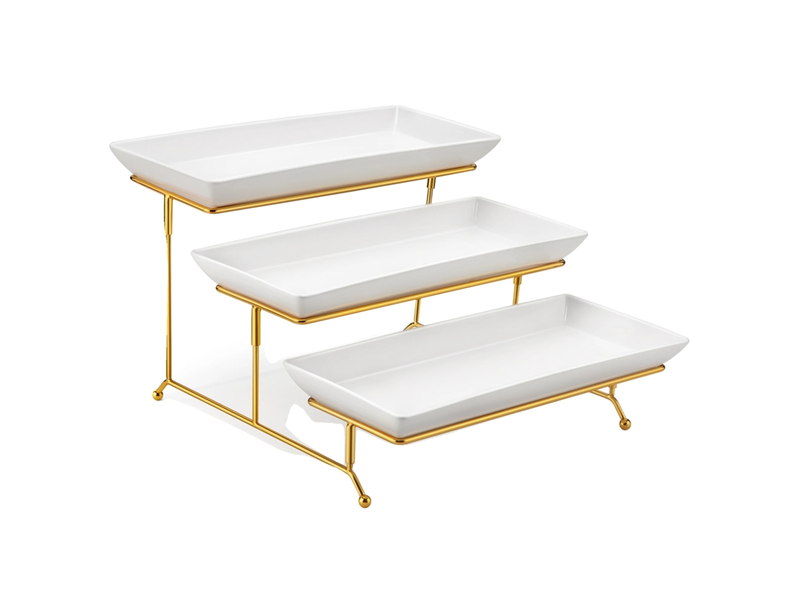 Prato De Servir, Material Cerã¢mico, Suporte Dobrã¡vel Resistente, Ouro Branco, 14 Polegadas Oem