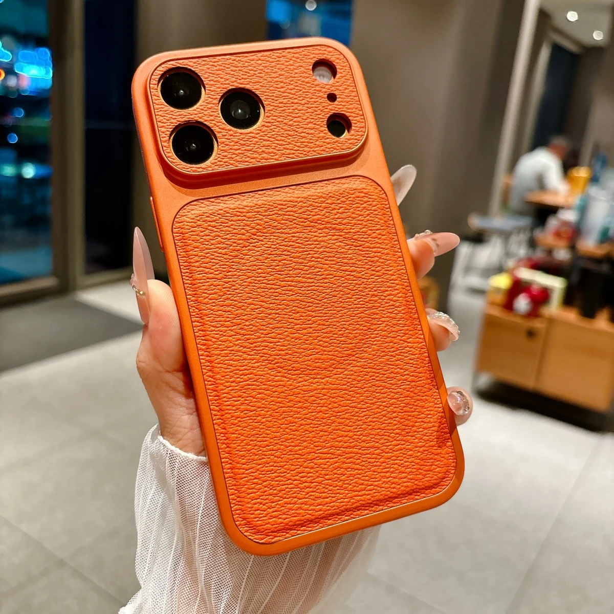 Capa Magnética Magsafe Para Iphone 16 (laranja, Fosca) Com Janela Grande Em Couro.