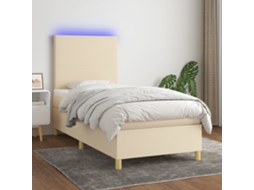 Vidaxl Cama Box Spring C/ Colchão e Led 90x190 Cm Tecido Cor Creme
