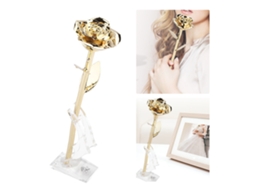 Rosa Real Dorada 24k Con Base Decoración Regalo Para San Valentín Novia