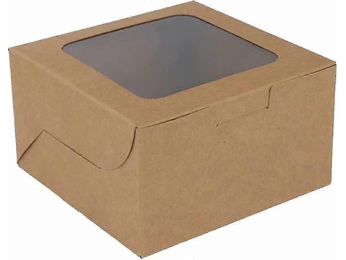 Pacote Com 50 Caixas De Papel Kraft Marrom Para Confeitaria Janela Acsergery, Presente Marrom.