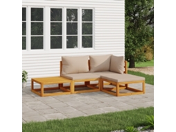 4pcs Conj. Lounge Jardim Madeira C/almofadões Cinza Acastanhado Dkd Home Decor