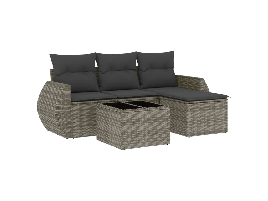 Conjunto de 5 Sofás de Jardim com Almofadões Vime Pe Cinzento MAISON EXCLUSIVE (5 pcs)