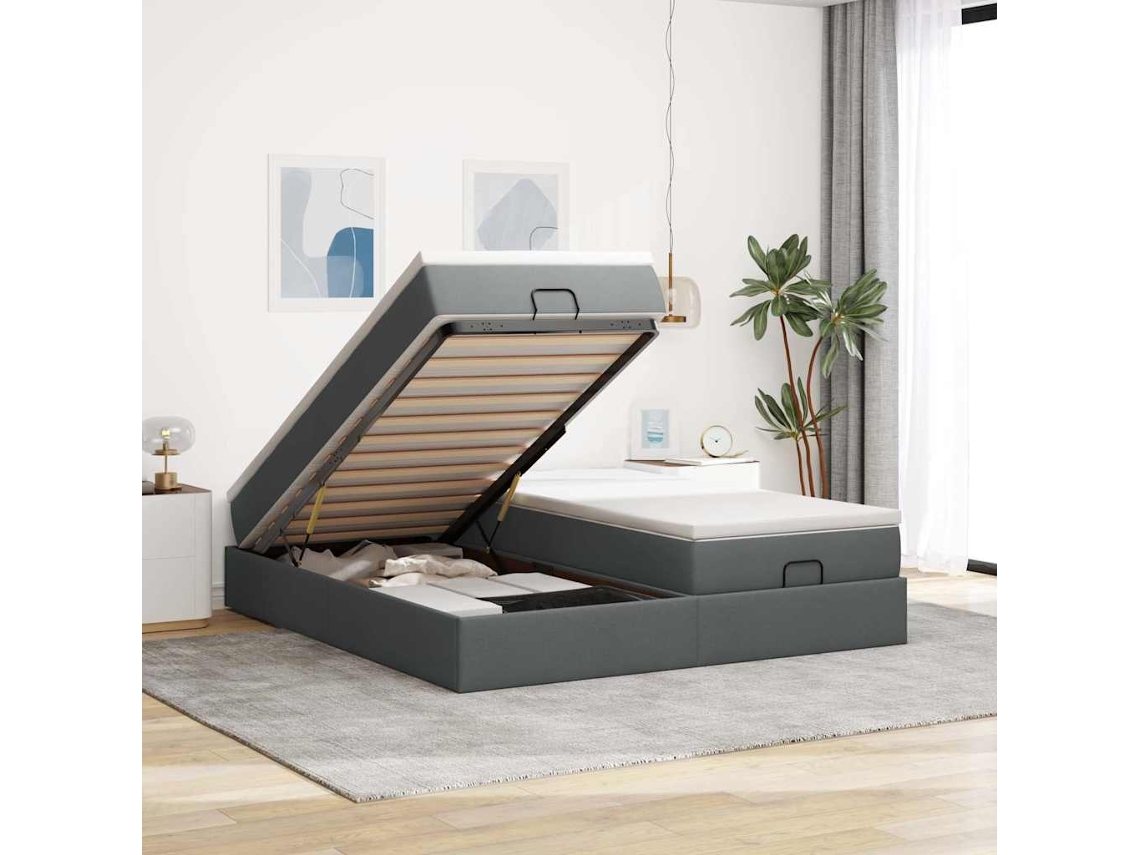 Vidaxl Estrutura de Cama Otomana com Colchões Tecido Cinzento Escuro