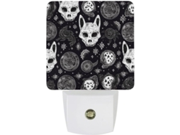 Luminária Noturna De Parede Led Com Plugue, Acendimento Automático, Formato De Caveira Gato E Lua, Estilo Gótico, Com
