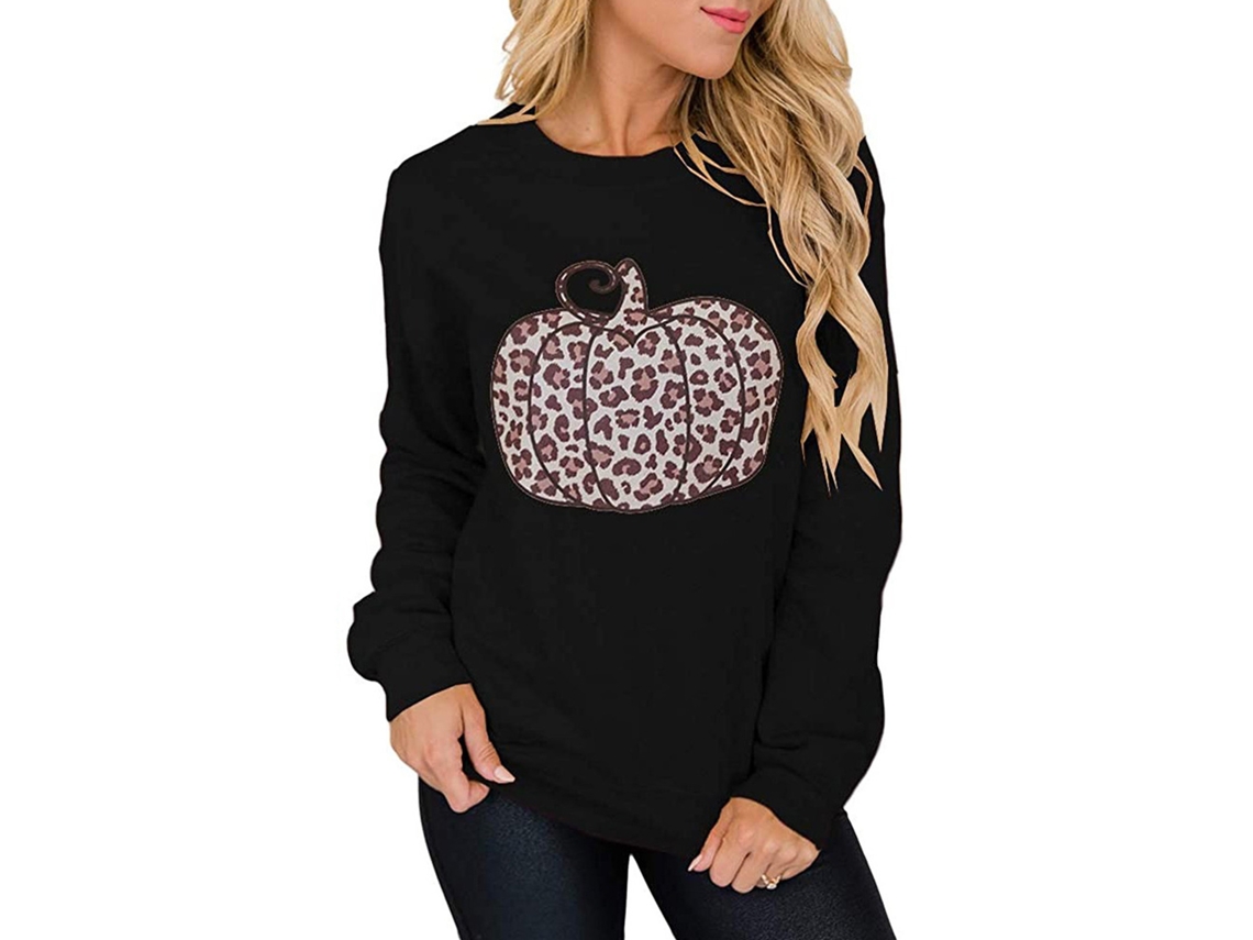 Moletom Laxiscreed Feminino De Manga Longa Com Estampa De Leopardo E Abóbora Para Halloween Xxl