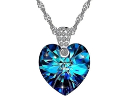 Colar Feminino com Pingente Coração "Coração do Oceano" Azul de Prata e Zircônia | S/MARCA